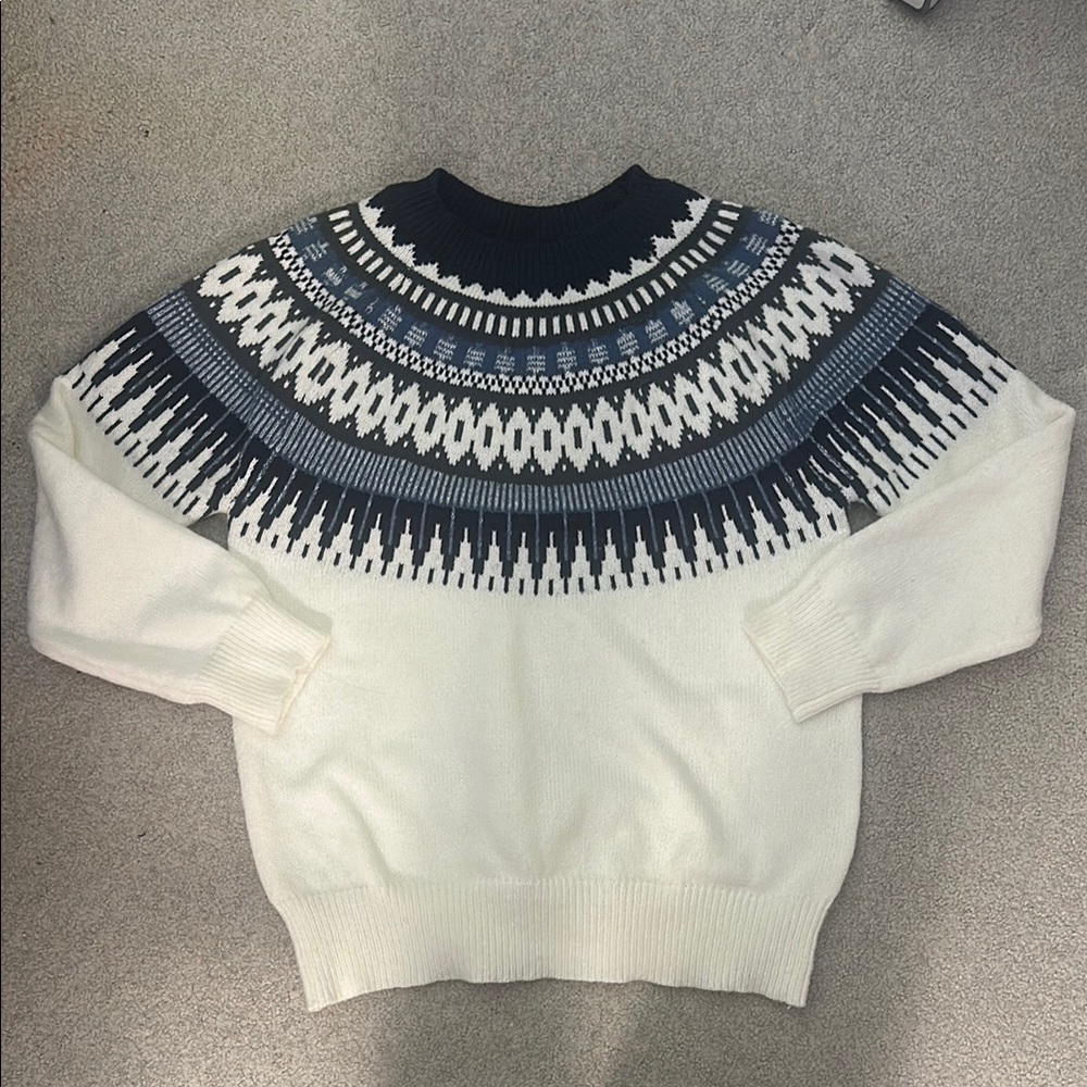 Zara Black and White Crew Neck Sweater with Nordic Pattern